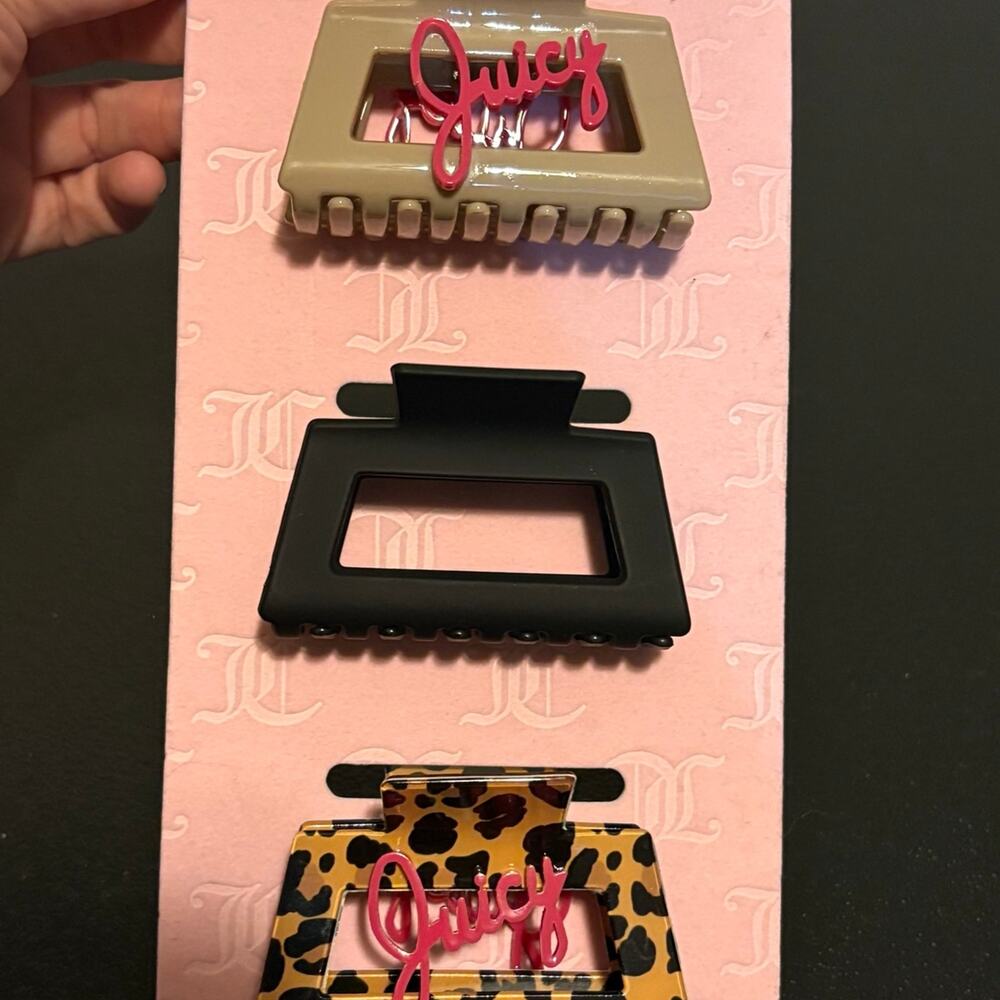 Juicy Couture Hair Claw Clip Set NEW - 3pc Leopard & Pink Juicy Script